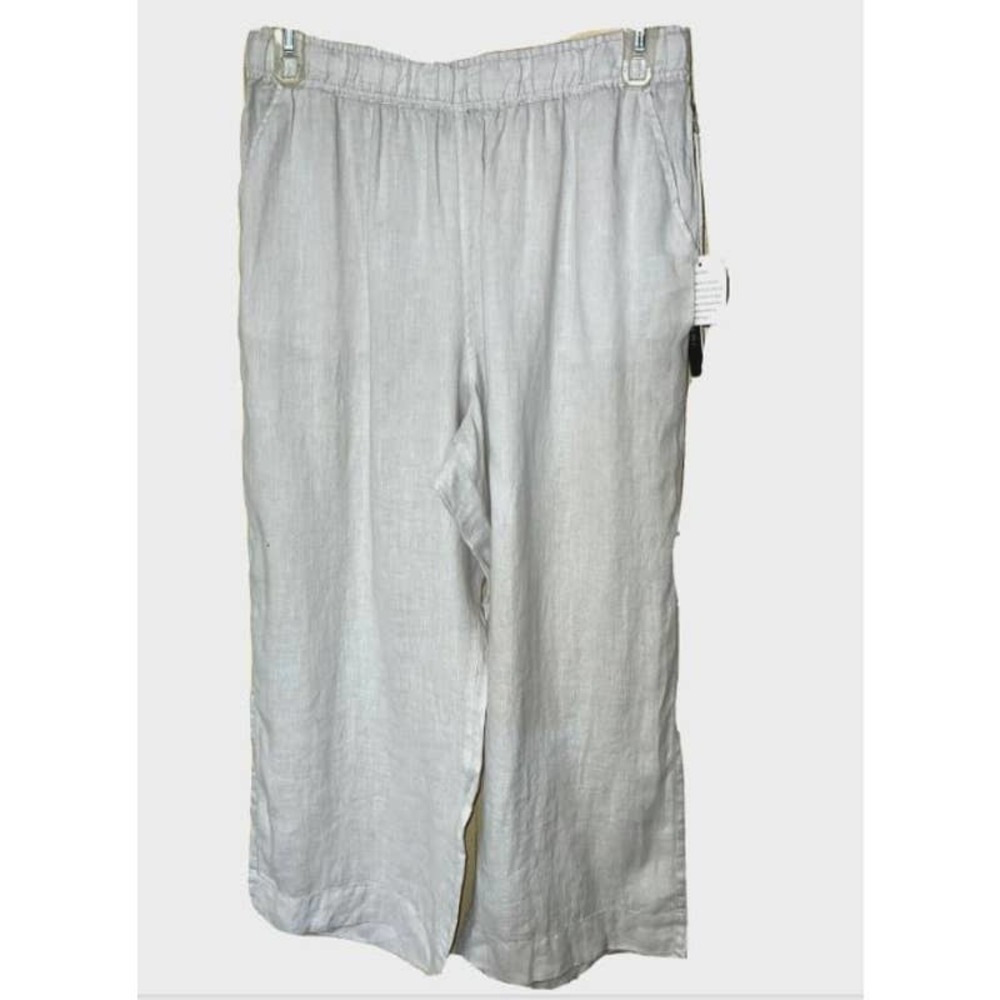 Tahari Size X-Large Size 16 Wide Leg CROP PANT 100% Linen Pull-On "Vintage Look"